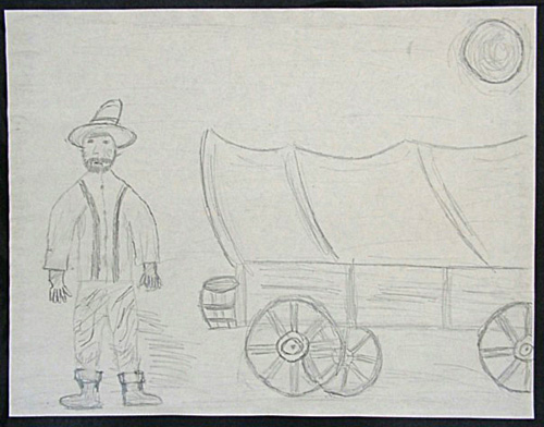 Pioneer and Wagon Drawing